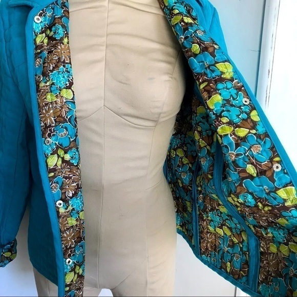 Briggs New York Turquoise Teal Quilted Snap Button Up Collared Jacket 16 Petite - Picture 6 of 12